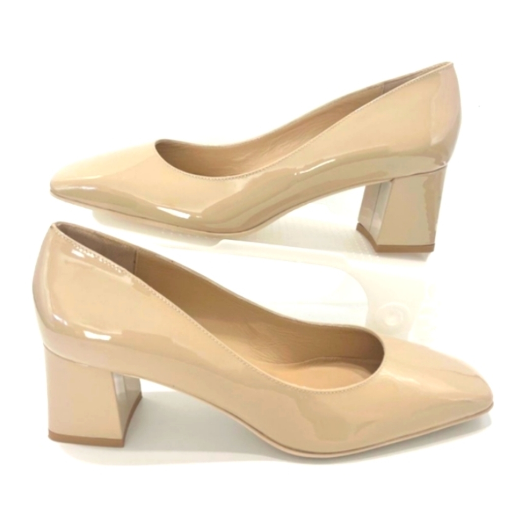 NWT Ron White 'Lizbeth' Square Toe Court Pump in Nude Patent Leather Sz. 39/8.5